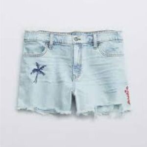 Aerie Light Blue Embroidered Distressed Jean Shorts